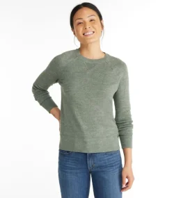 Outlet L.L.Bean "Women's Organic Cotton Slub Sweater, Crewneck Sweatshirt" SeaGreen
