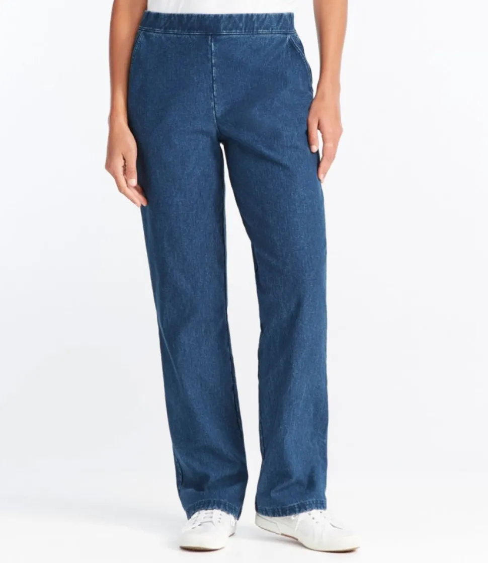 Cheap L.L.Bean "Women's Perfect Fit Pants, Denim Straight-Leg Fleece-Backed" Indigo