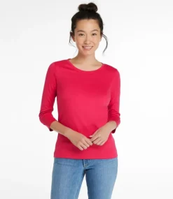 Online L.L.Bean "Women's Pima Cotton Shaped Tee, Three-Quarter-Sleeve Jewelneck"