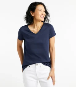 Shop L.L.Bean "Women's Pima Cotton Shaped V-Neck, Short-Sleeve"