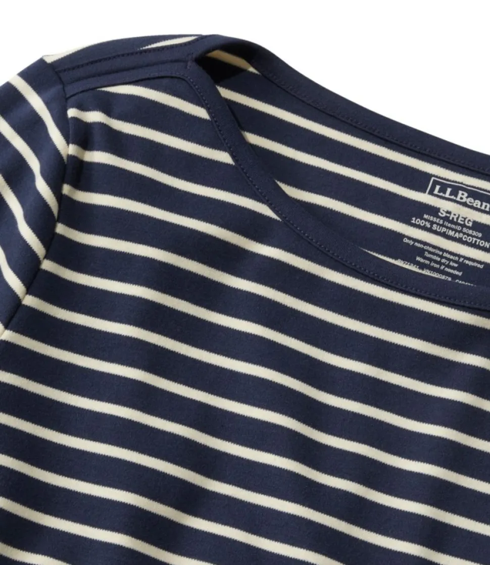 Online L.L.Bean "Women's Pima Cotton Shaped Tee, Long-Sleeve Boatneck Stripe" SunrisePeach/MaritimeOrange