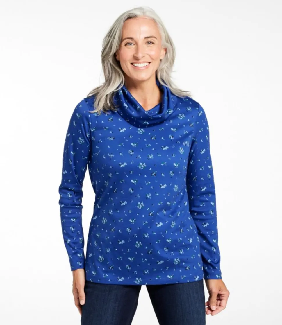 Hot L.L.Bean "Women's Pima Cotton Tee, Long-Sleeve Cowlneck Print"