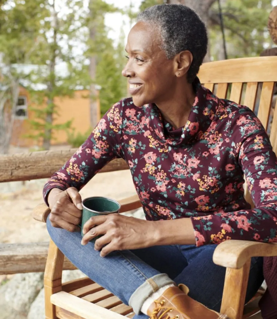 Hot L.L.Bean "Women's Pima Cotton Tee, Long-Sleeve Cowlneck Print"