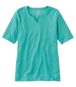 Store L.L.Bean "Women's Pima Cotton Tee, Notch-Neck Elbow-Sleeve Tunic"