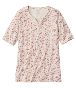 Clearance L.L.Bean "Women's Pima Cotton Tee, Notch-Neck Elbow-Sleeve Tunic Print"