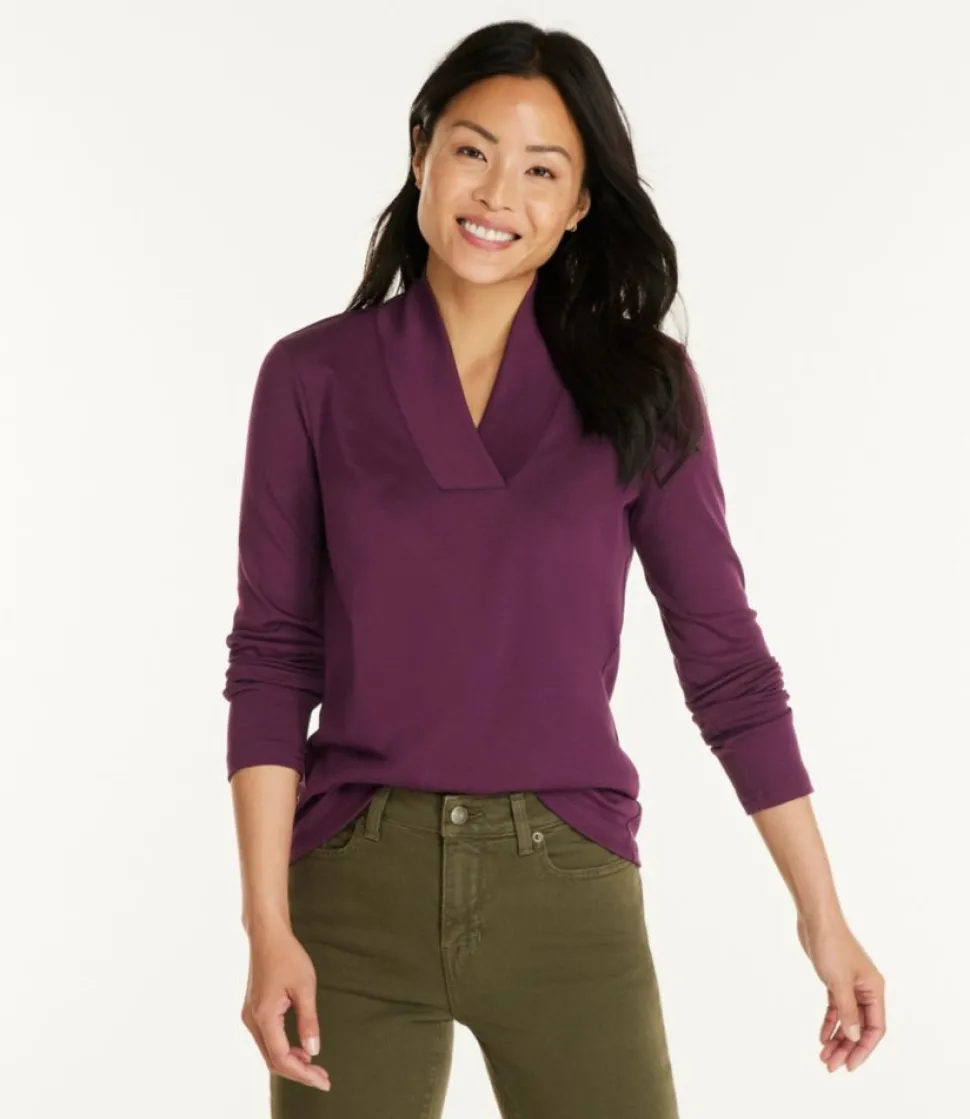 Fashion L.L.Bean "Women's Pima Cotton Tee, Shawl Long-Sleeve"
