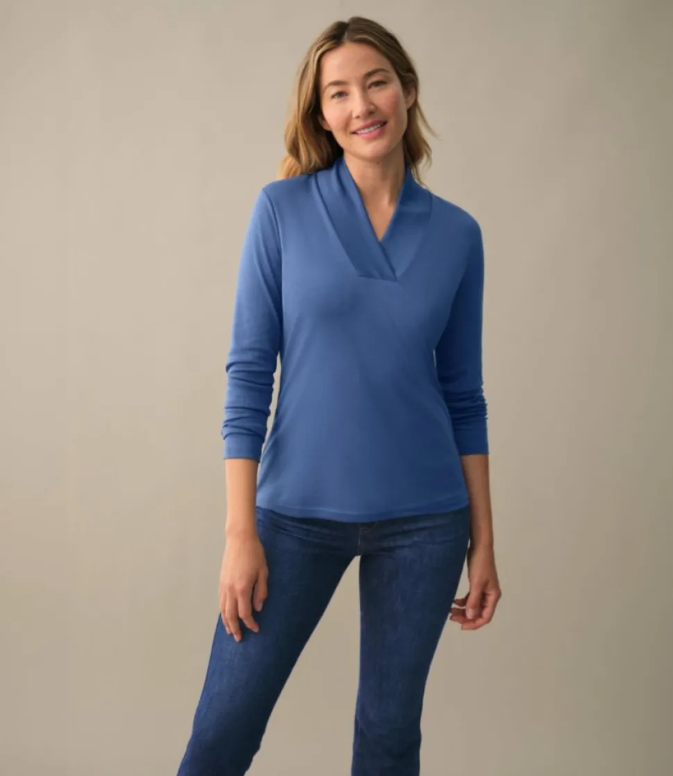 Fashion L.L.Bean "Women's Pima Cotton Tee, Shawl Long-Sleeve"