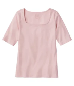 Shop L.L.Bean "Women's Pima Cotton Tee, Soft Squareneck Elbow-Sleeve"