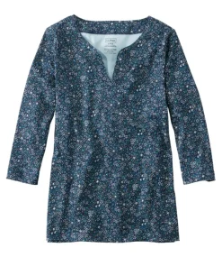 New L.L.Bean "Women's Pima Cotton Tunic, Three-Quarter-Sleeve Splitneck Print"