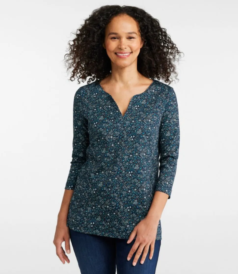 New L.L.Bean "Women's Pima Cotton Tunic, Three-Quarter-Sleeve Splitneck Print"