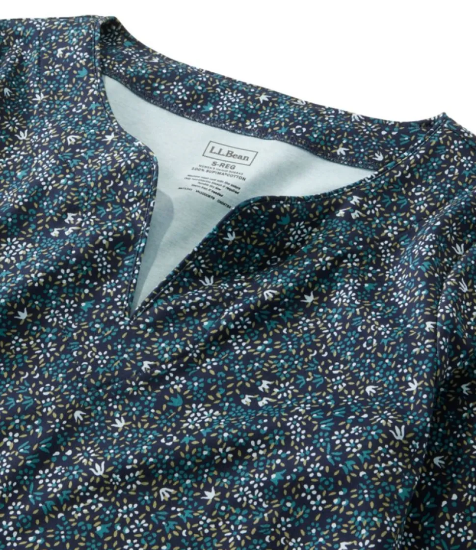 New L.L.Bean "Women's Pima Cotton Tunic, Three-Quarter-Sleeve Splitneck Print"