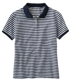 Store L.L.Bean "Women's Premium Double L Polo, Short-Sleeve Relaxed Fit Stripe" Navy/White