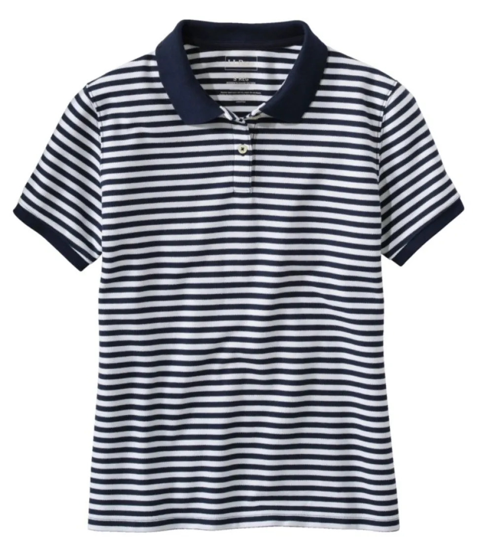 Store L.L.Bean "Women's Premium Double L Polo, Short-Sleeve Relaxed Fit Stripe" Navy/White