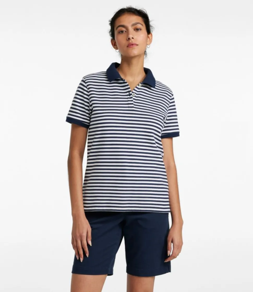 Store L.L.Bean "Women's Premium Double L Polo, Short-Sleeve Relaxed Fit Stripe" Navy/White