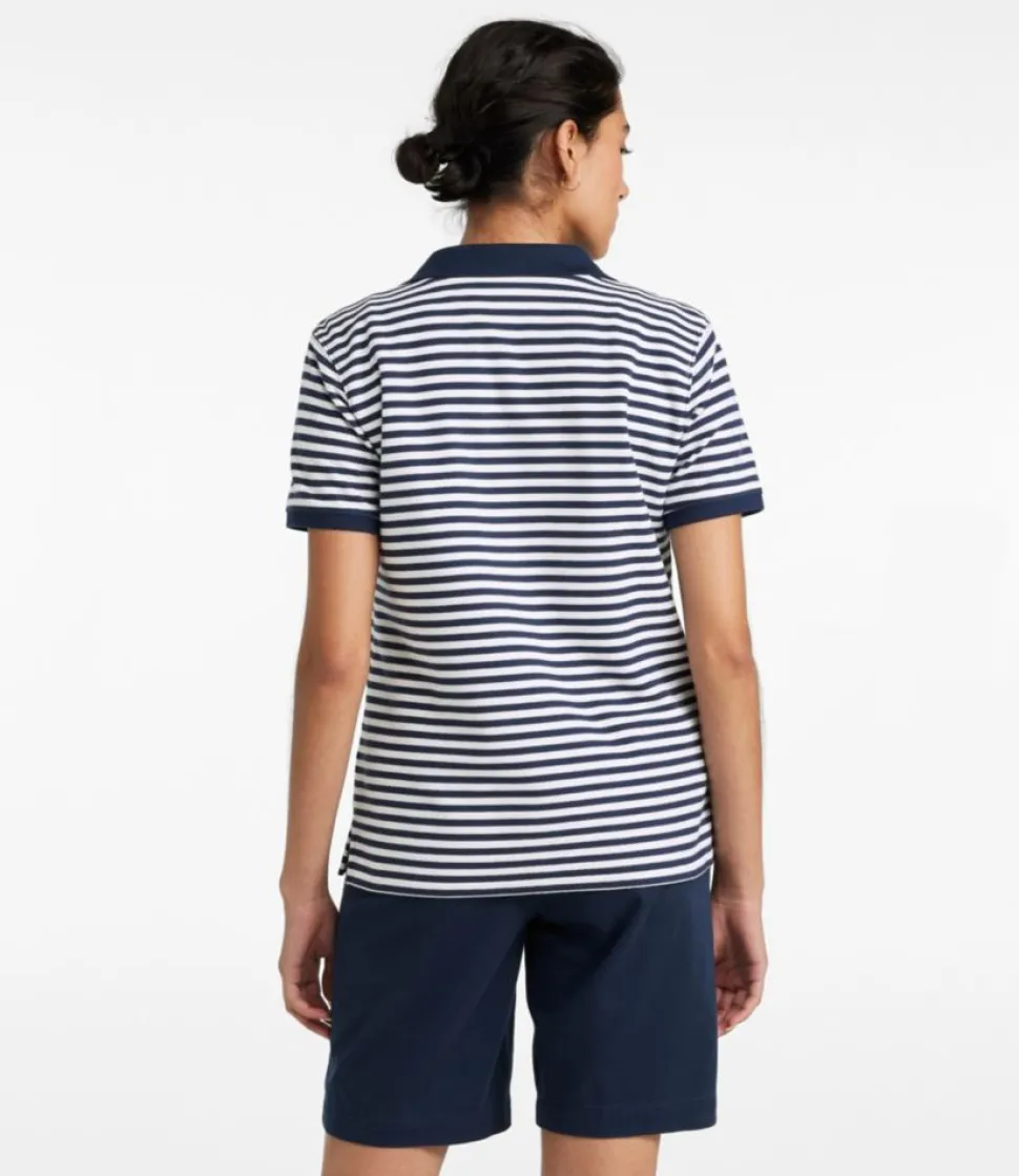 Store L.L.Bean "Women's Premium Double L Polo, Short-Sleeve Relaxed Fit Stripe" Navy/White