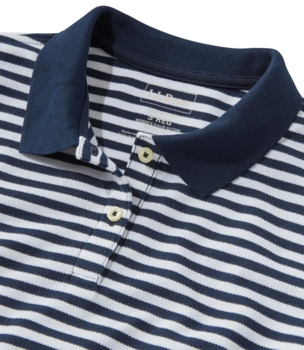 Store L.L.Bean "Women's Premium Double L Polo, Short-Sleeve Relaxed Fit Stripe" Navy/White