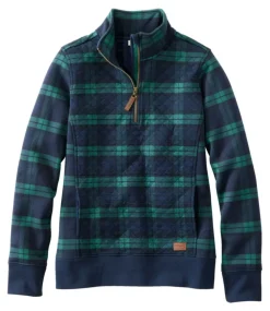 Flash Sale L.L.Bean "Women's Quilted Quarter-Zip Pullover, Print" BlackwatchPlaid
