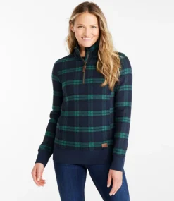 Flash Sale L.L.Bean "Women's Quilted Quarter-Zip Pullover, Print" BlackwatchPlaid