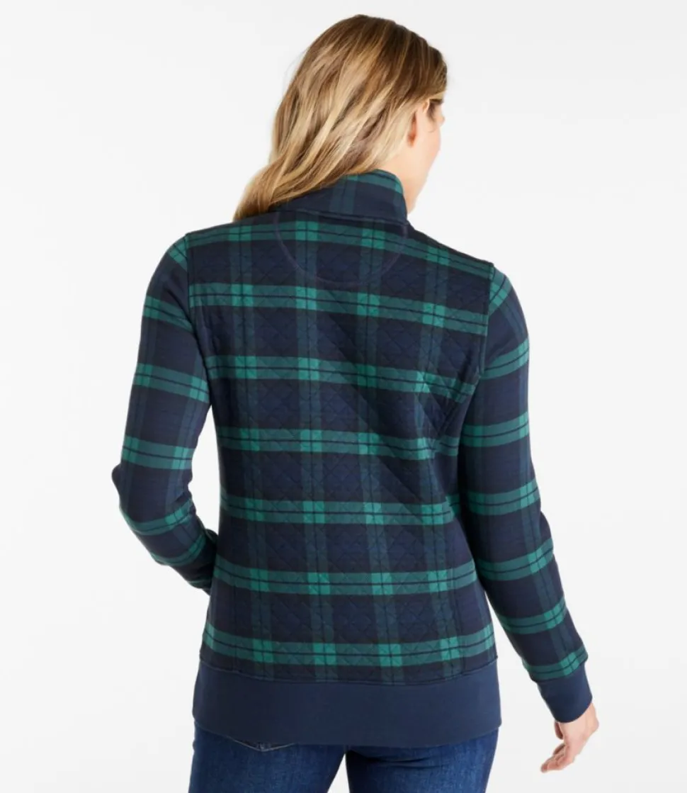 Flash Sale L.L.Bean "Women's Quilted Quarter-Zip Pullover, Print" BlackwatchPlaid