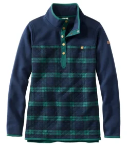 Discount L.L.Bean "Women's Quilted Sweatshirt, Mockneck Tunic Print" ClassicNavy/BlackwatchPlaid