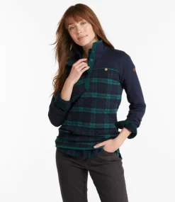 Discount L.L.Bean "Women's Quilted Sweatshirt, Mockneck Tunic Print" ClassicNavy/BlackwatchPlaid