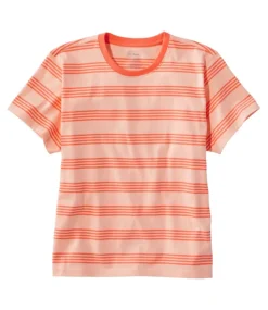 Outlet L.L.Bean "Women's Saturday T-Shirt, Crewneck Short-Sleeve Stripe" SunrisePeach/MaritimeOrange