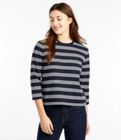 Discount L.L.Bean "Women's Saturday T-Shirt, Crewneck Three-Quarter-Sleeve Stripe"