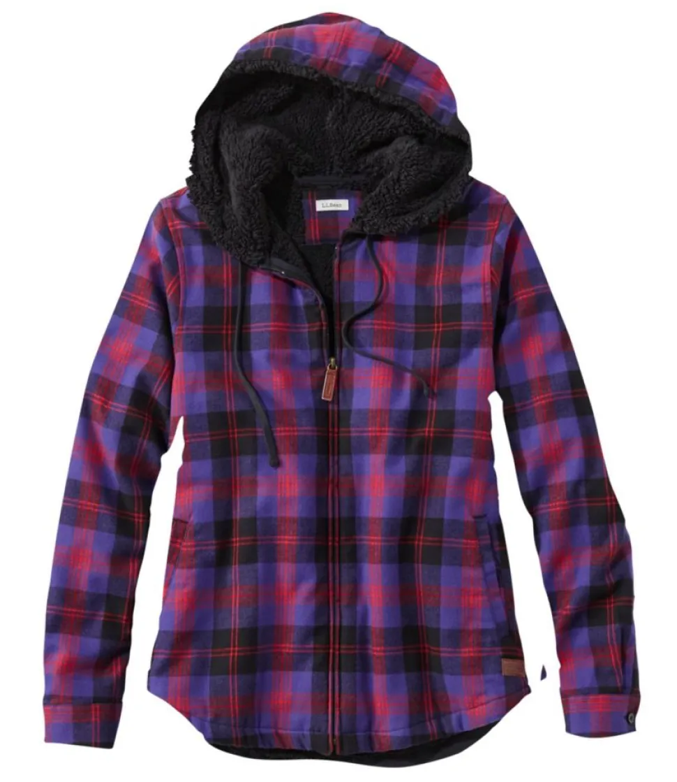 Sale L.L.Bean "Women's Scotch Plaid Flannel Shirt, Sherpa-Lined Zip Hoodie"