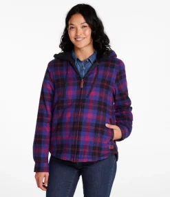 Sale L.L.Bean "Women's Scotch Plaid Flannel Shirt, Sherpa-Lined Zip Hoodie"