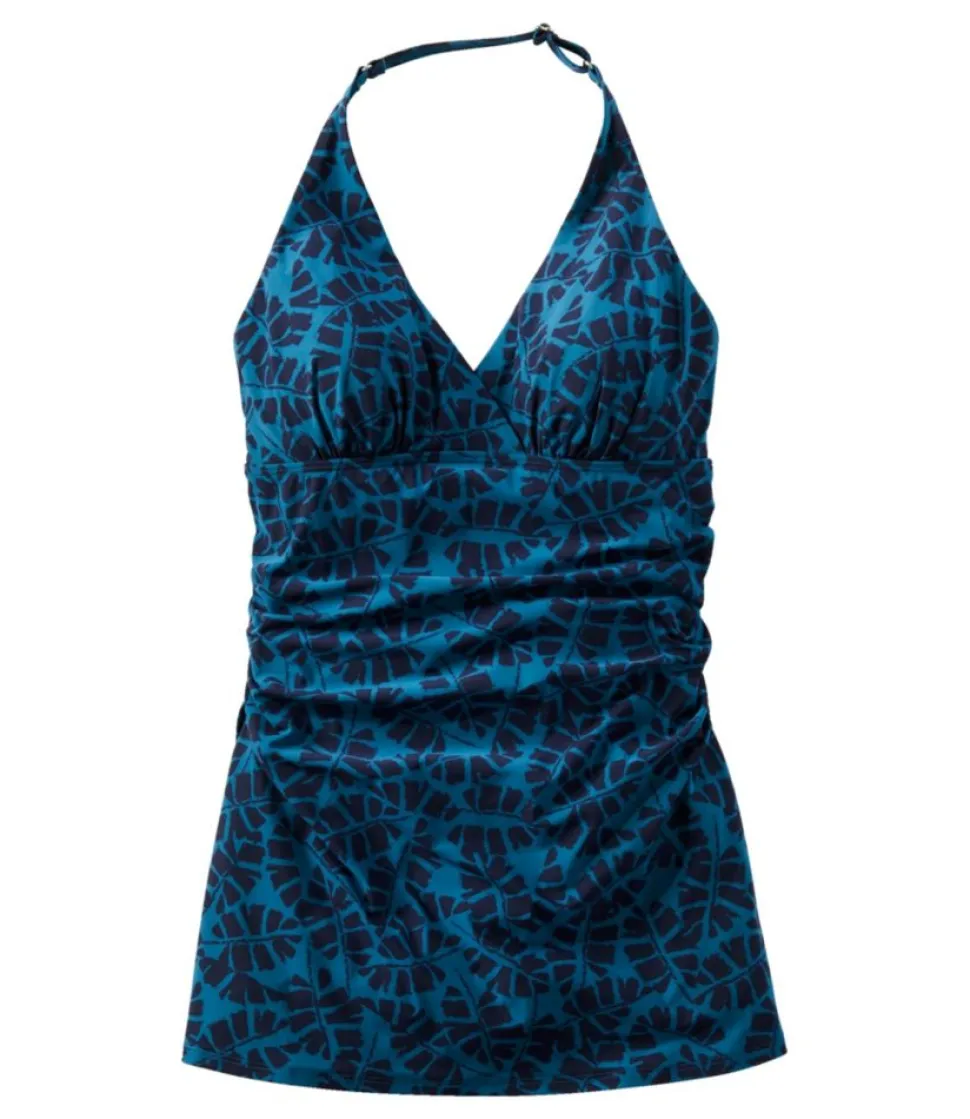 Sale L.L.Bean "Women's Shaping Swimwear, Clasp Halter Dress Print" DeepwaterBluePalm