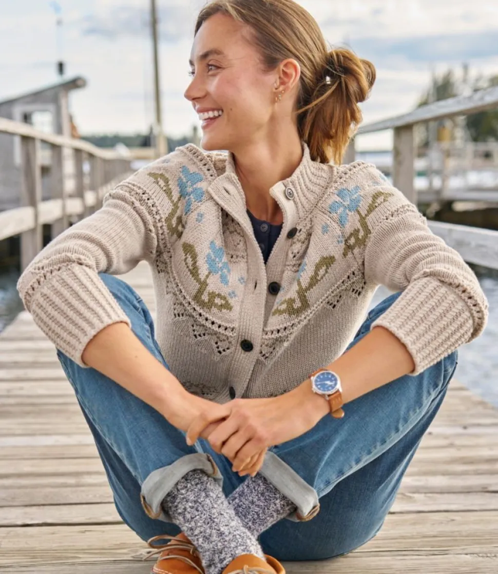 Online L.L.Bean "Women's Signature Cotton Fisherman Sweater, Short Cardigan Fair Isle"