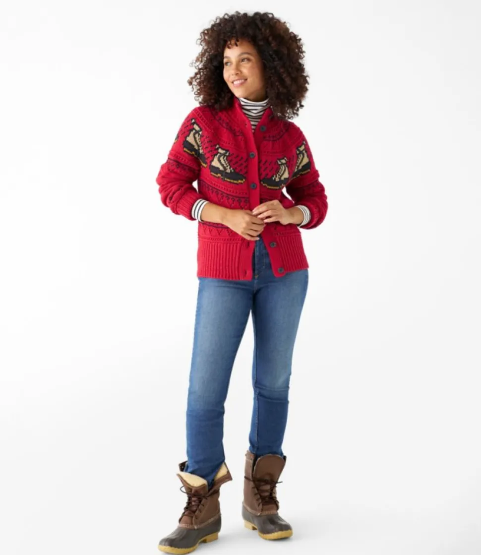 Online L.L.Bean "Women's Signature Cotton Fisherman Sweater, Short Cardigan Fair Isle"