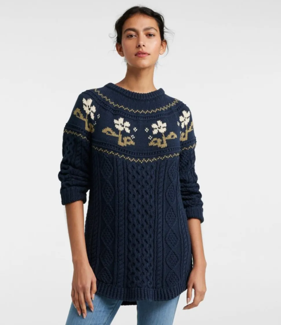 Fashion L.L.Bean "Women's Signature Cotton Fisherman Tunic Sweater, Fair Isle" NavyFairIsle