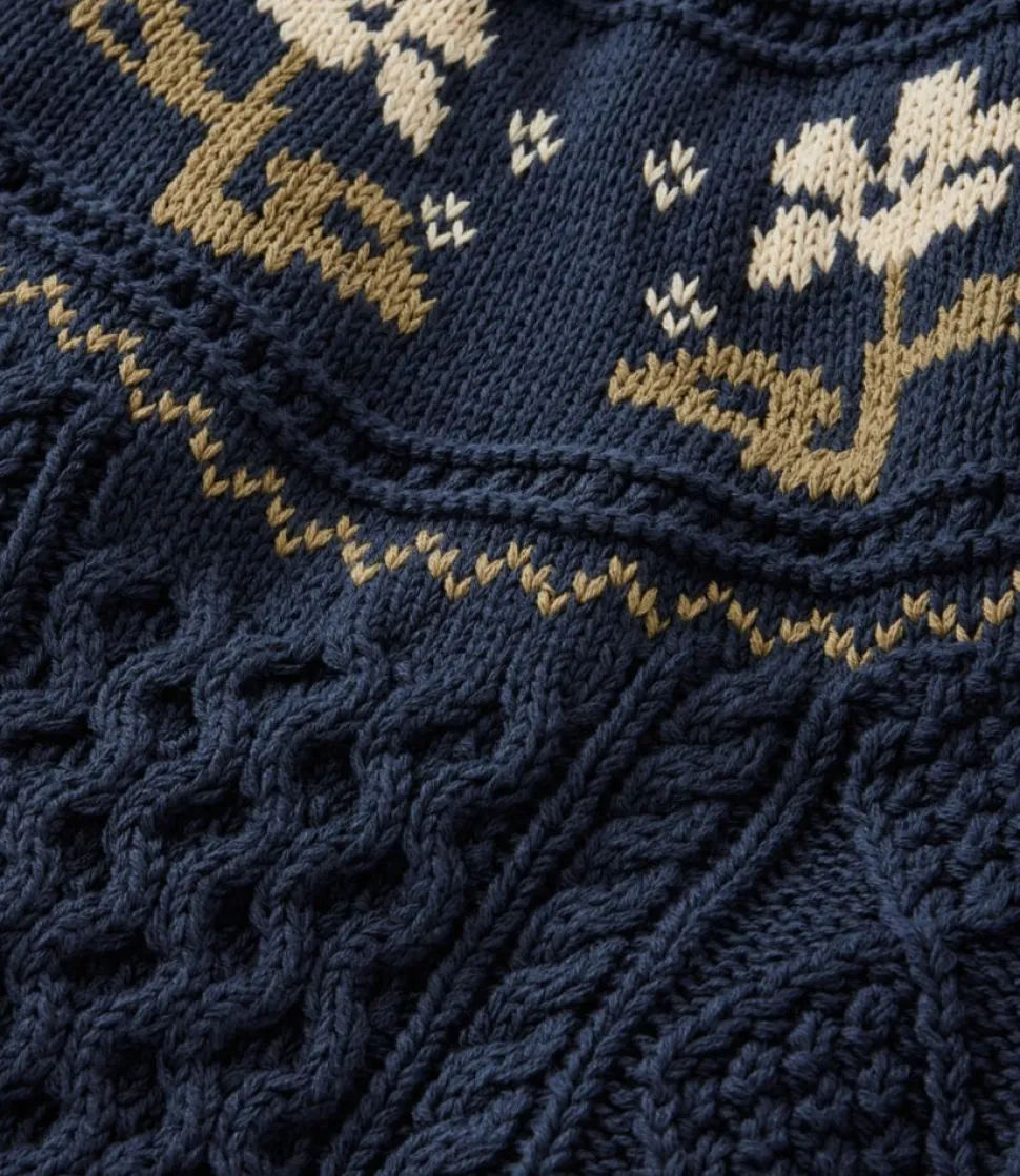 Fashion L.L.Bean "Women's Signature Cotton Fisherman Tunic Sweater, Fair Isle" NavyFairIsle