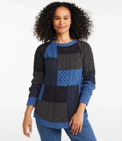 Hot L.L.Bean "Women's Signature Cotton Fisherman Tunic Sweater, Patchwork" DeepBluePatchwork