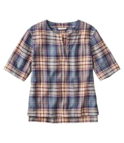 Best Sale L.L.Bean "Women's Signature Linen-Blend Splitneck Shirt, Short-Sleeve"