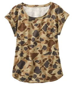 Fashion L.L.Bean "Women's Signature Rangeley Cotton Tee, Scoopneck" PaleOliveCamo