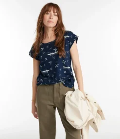 Fashion L.L.Bean "Women's Signature Rangeley Cotton Tee, Scoopneck" PaleOliveCamo