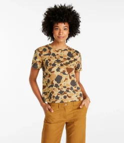 Fashion L.L.Bean "Women's Signature Rangeley Cotton Tee, Boxy" PaleOliveCamo