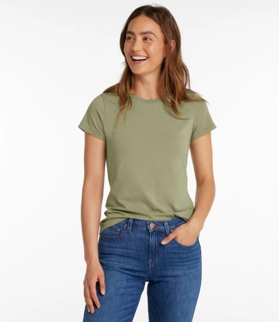 Fashion L.L.Bean "Women's Soft Stretch Supima Tee, Crewneck Short-Sleeve"
