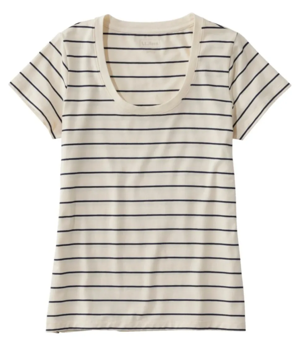 Shop L.L.Bean "Women's Soft Stretch Supima Tee, Scoopneck Short-Sleeve Stripe" Sailcloth/ClassicNavy