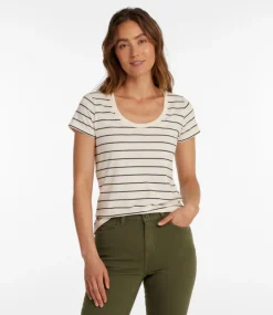 Shop L.L.Bean "Women's Soft Stretch Supima Tee, Scoopneck Short-Sleeve Stripe" Sailcloth/ClassicNavy