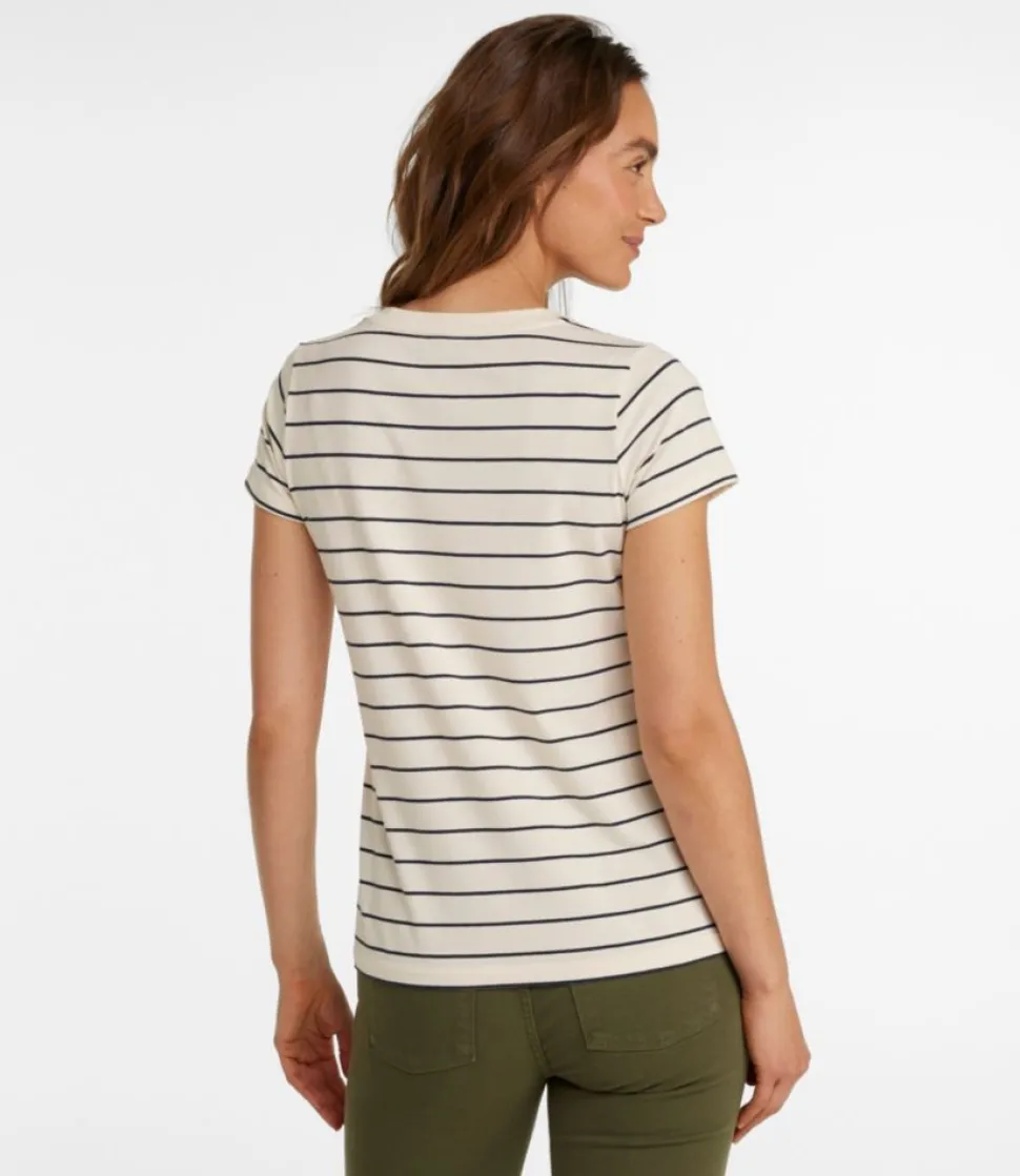Shop L.L.Bean "Women's Soft Stretch Supima Tee, Scoopneck Short-Sleeve Stripe" Sailcloth/ClassicNavy