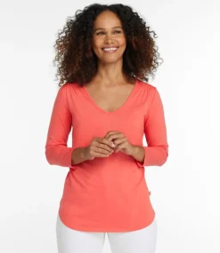 Hot L.L.Bean "Women's Soft Stretch Supima Tee, Three-Quarter-Sleeve V-Neck"