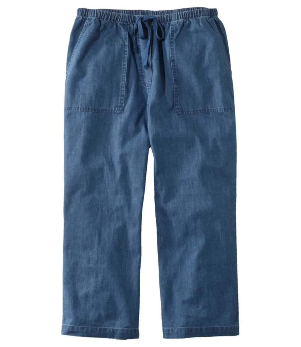 Discount L.L.Bean "Women's Sunwashed Pants, Denim Straight-Leg Crop" Stonewashed