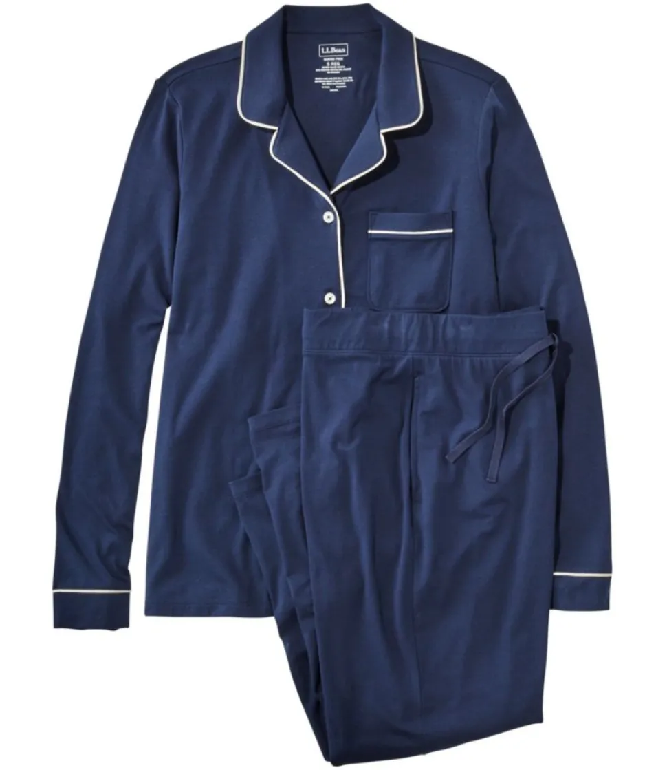 New L.L.Bean "Women's Super-Soft Shrink-Free Pajama Set, Button-Front" BrightNavy
