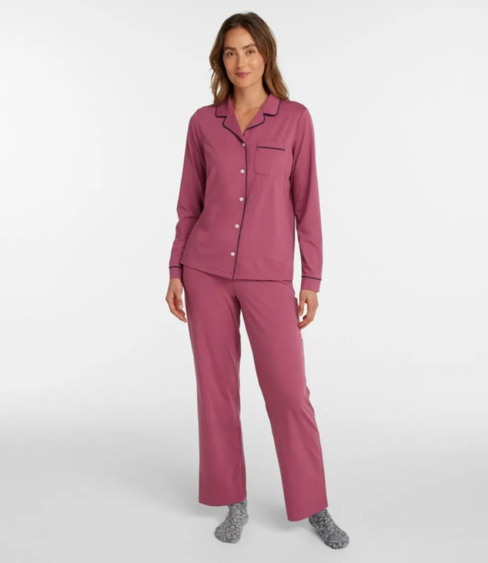 New L.L.Bean "Women's Super-Soft Shrink-Free Pajama Set, Button-Front" BrightNavy