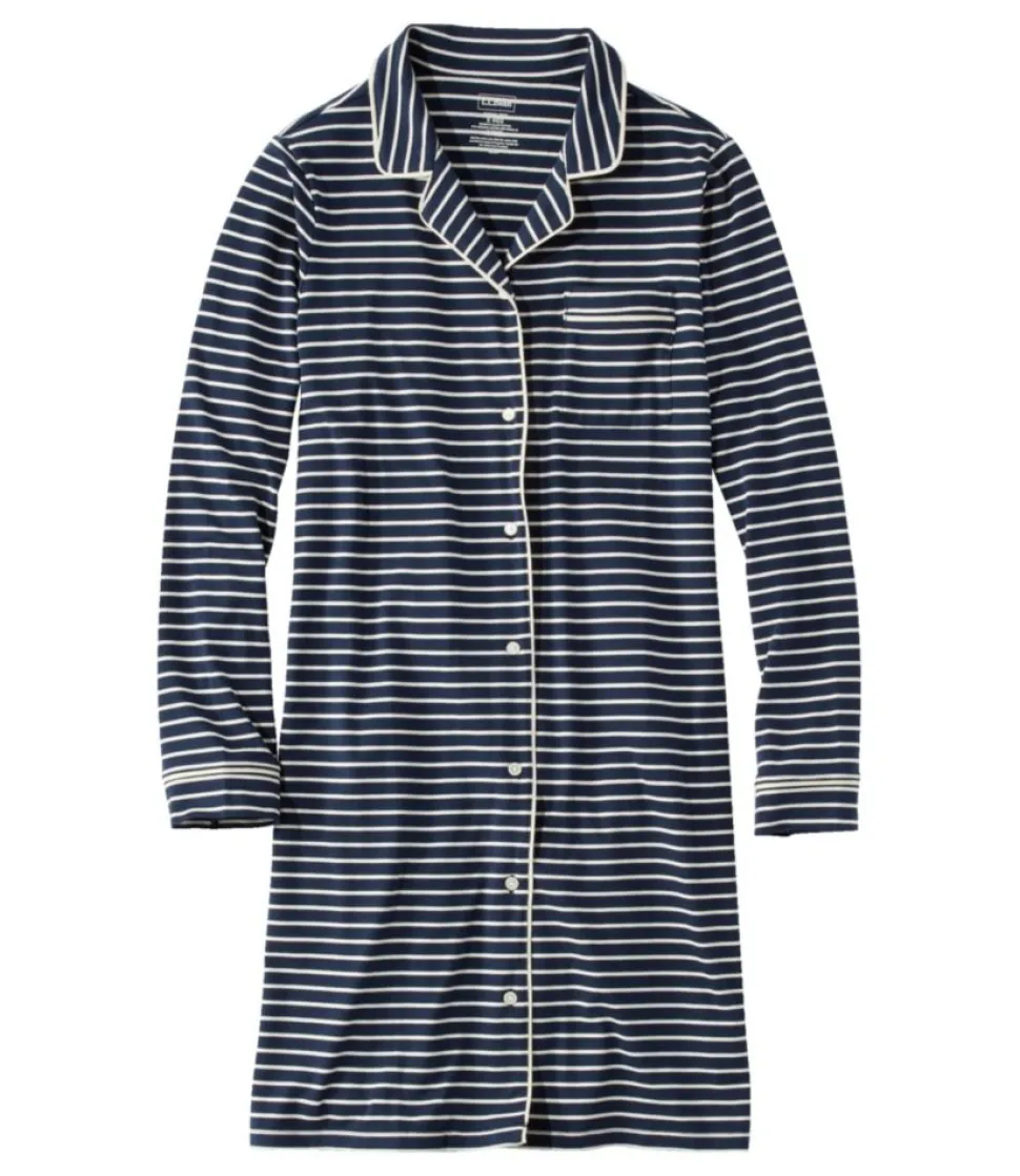 Best L.L.Bean "Women's Super-Soft Shrink-Free Button-Front Nightgown, Stripe"