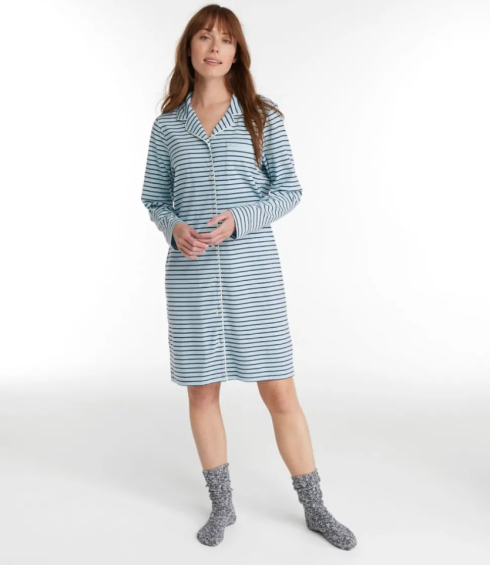 Best L.L.Bean "Women's Super-Soft Shrink-Free Button-Front Nightgown, Stripe"