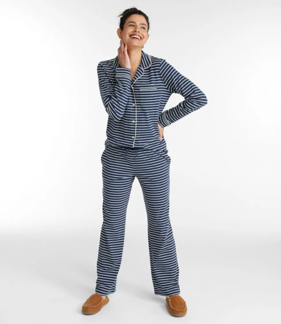 Outlet L.L.Bean "Women's Super-Soft Shrink-Free Button Front Pajama Set, Stripe"